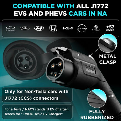 48A Level 2 EV Charger, 240V, NEMA 14-50, J1772 Connector for Non-Tesla EVs