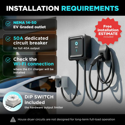 40A NACS Level 2 EV Charger, 240V, NEMA 14-50, 25ft Cable