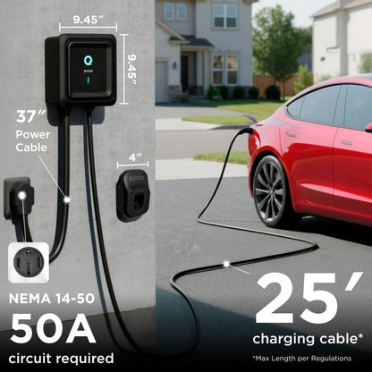 40A NACS Level 2 EV Charger, 240V, NEMA 14-50, 25ft Cable